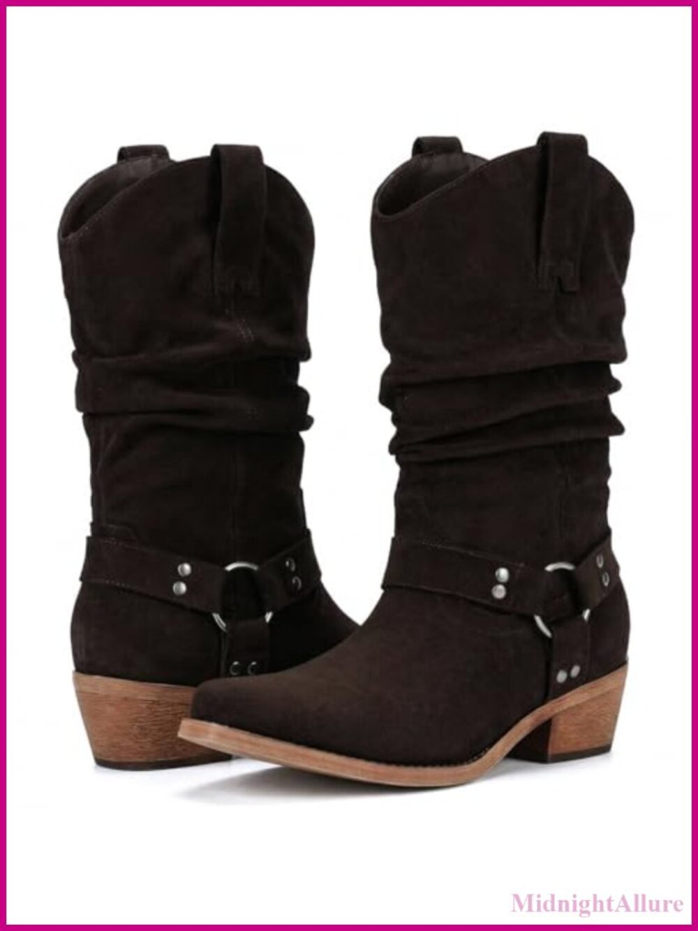Faux Suede Mid Calf Cowboy Boots Womens Slouchy Pointed Toe